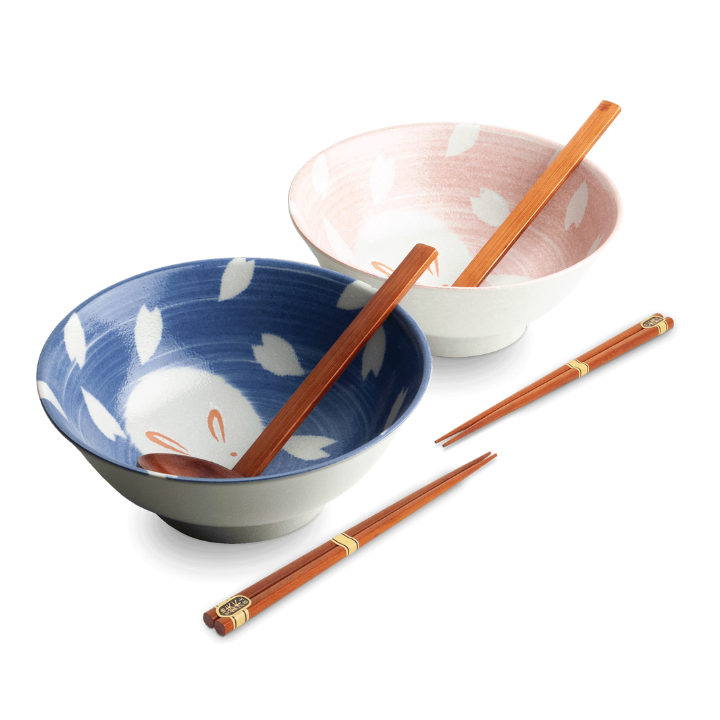 Ramen bowl set Pink and blue Ø21 cm | H8 cm - 2 pars