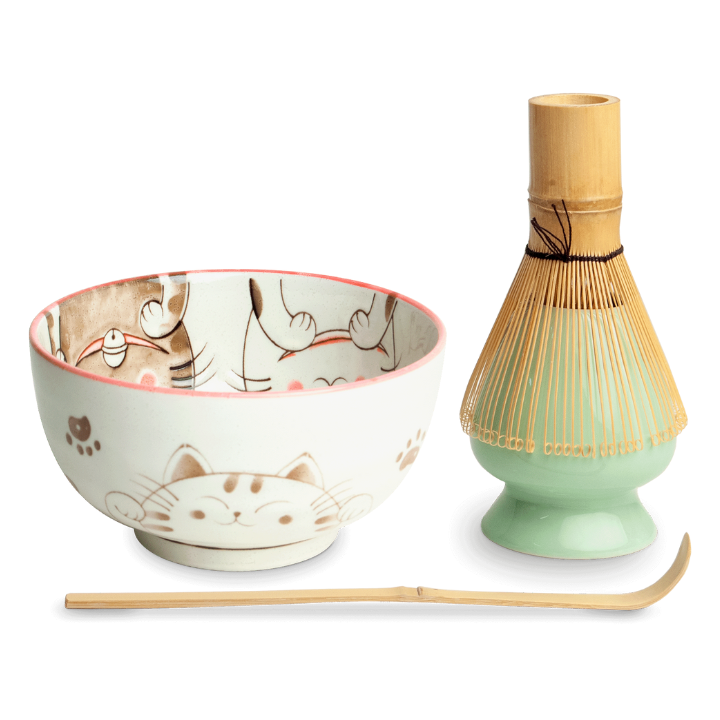 Matcha set Three cats Red Ø13 cm | H7 cm - set 4 pcs